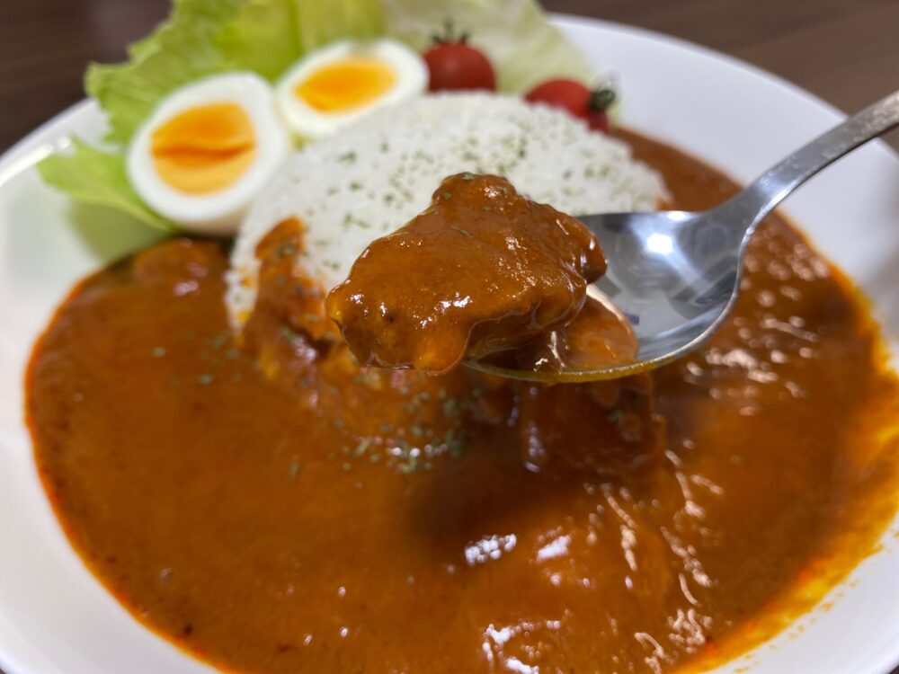 無印良品バターチキンカレー美味しくみせる方法・アレンジ お肉も大きい